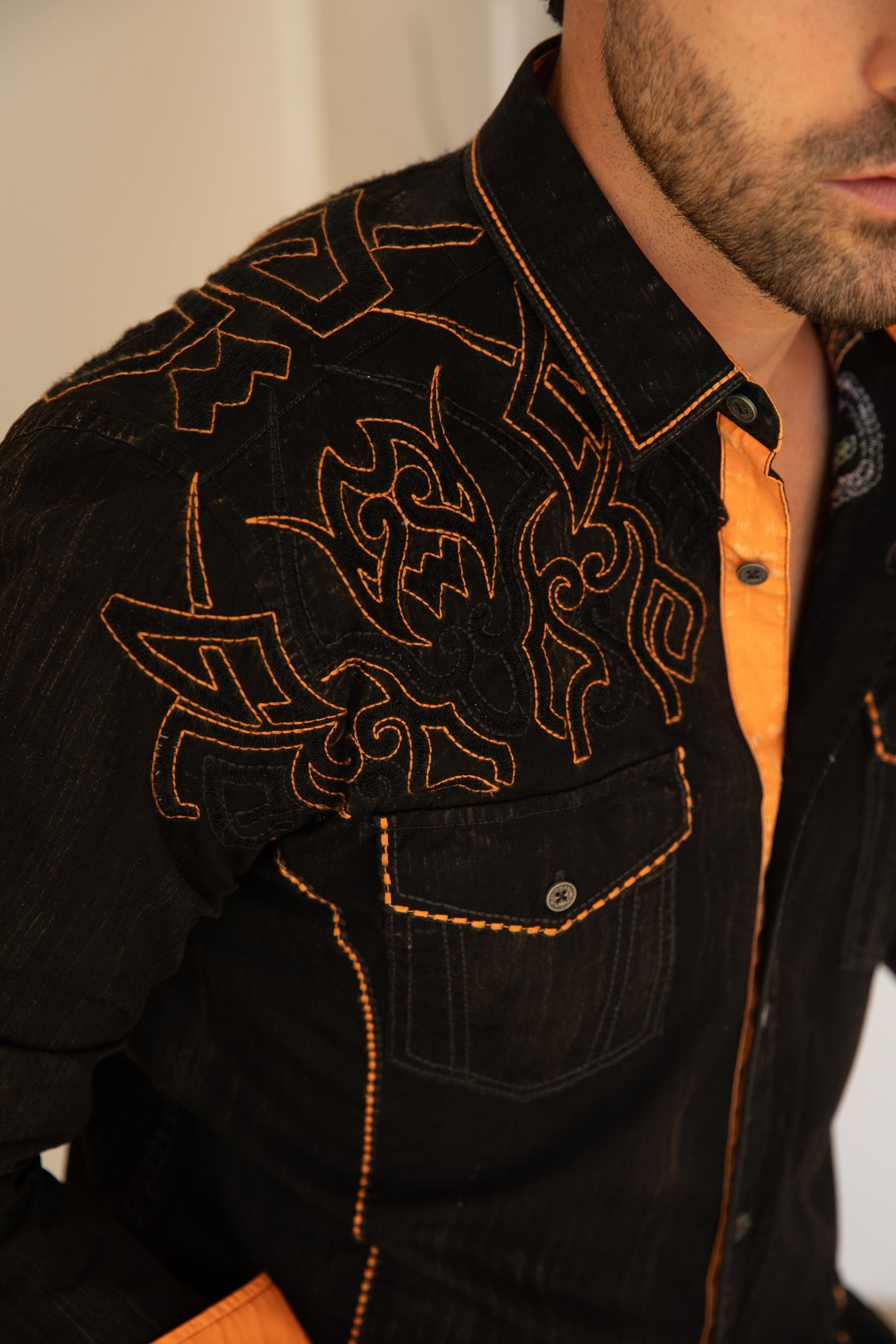 Vintage Washed 2 Tone Embroidered Shirt