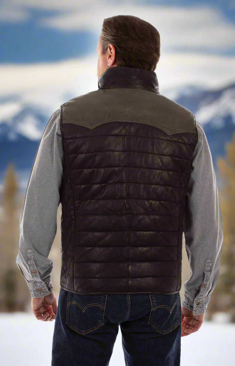 Soft Leather Black Puffer Vest