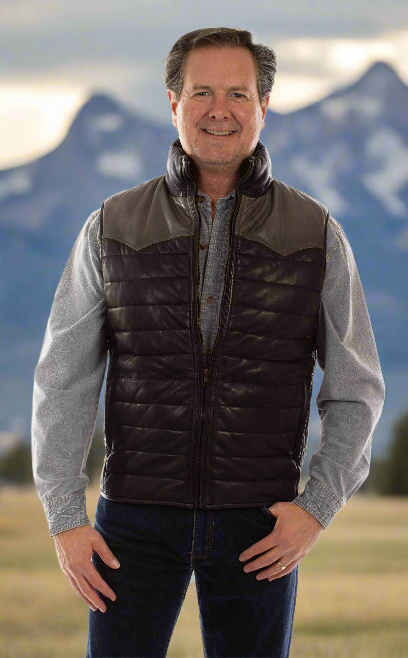 Soft Leather Black Puffer Vest