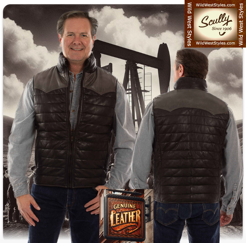 Soft Leather Black Puffer Vest