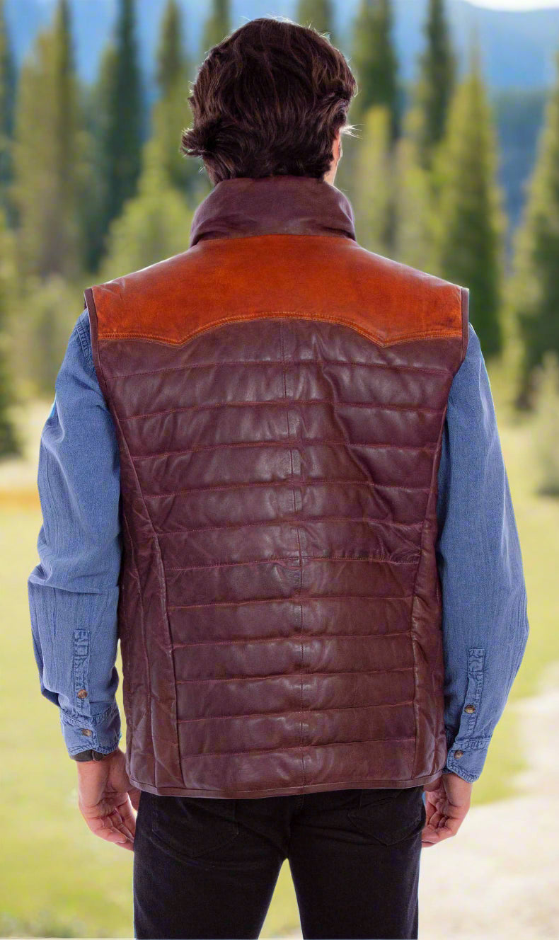 Soft Leather Brown Puffer Vest