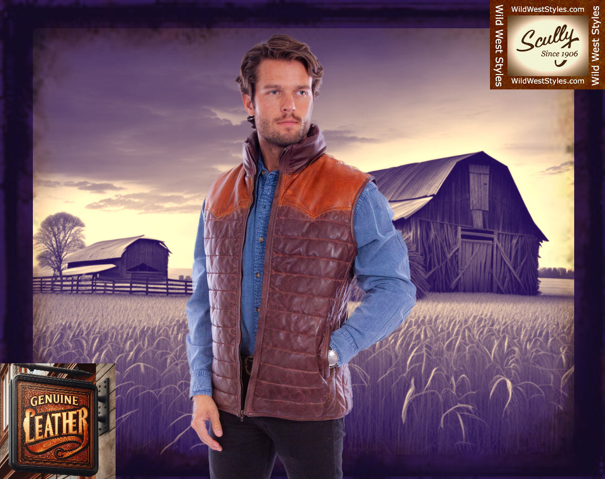 Soft Leather Brown Puffer Vest