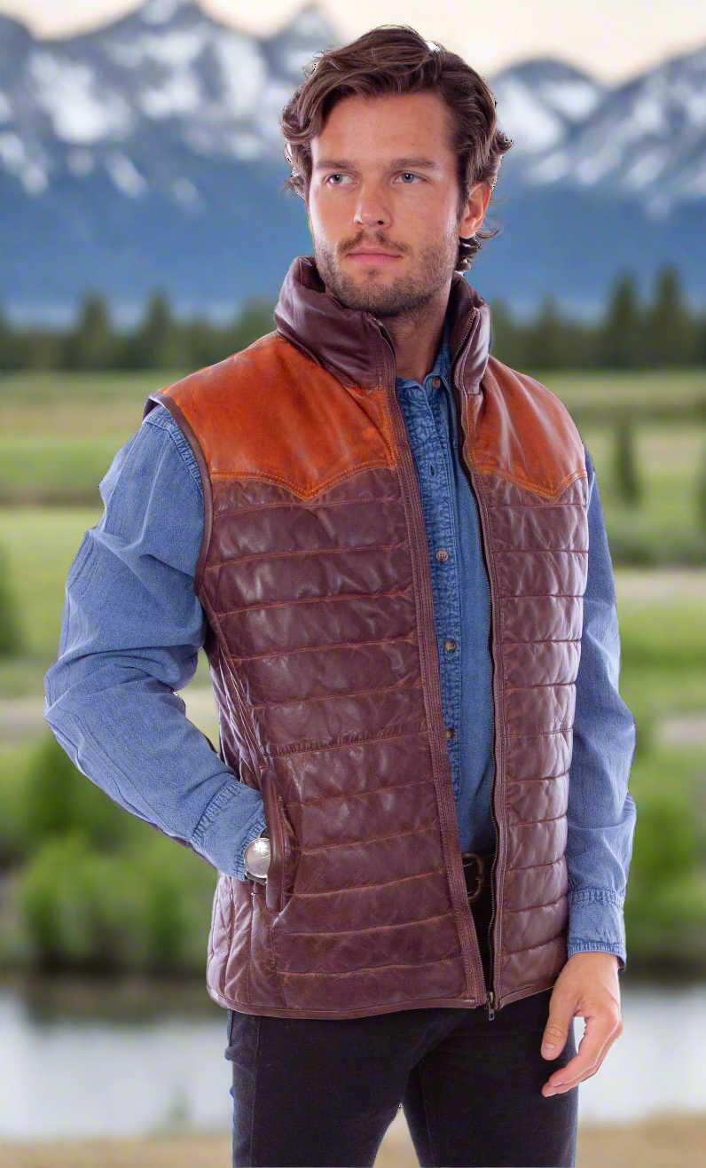 Soft Leather Brown Puffer Vest