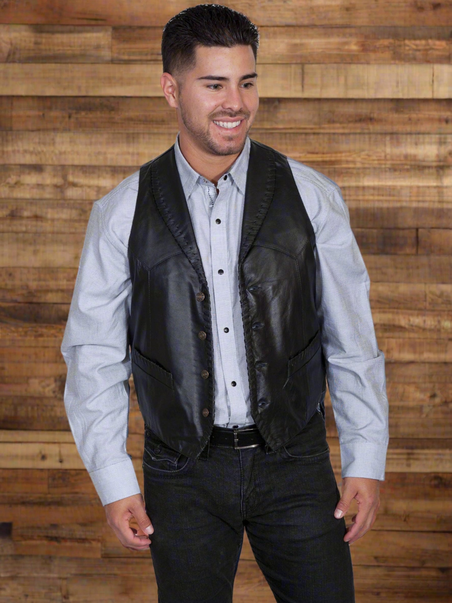 Black Whipstitch Lambskin Leather Vest