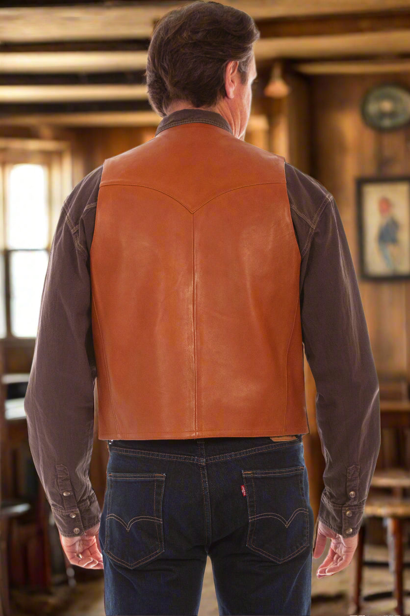 Ranch Tan Lambskin Leather Vest with Front Button Closure