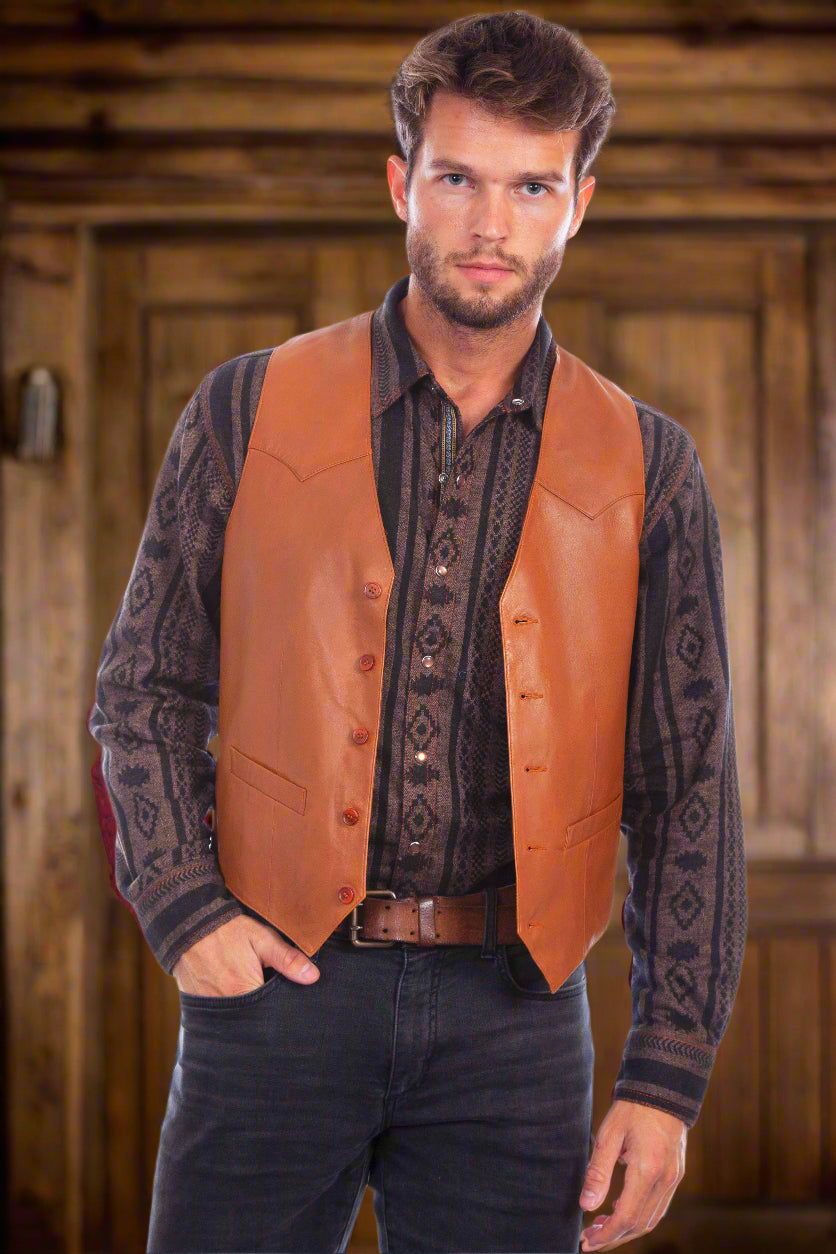 Ranch Tan Lambskin Leather Vest with Front Button Closure