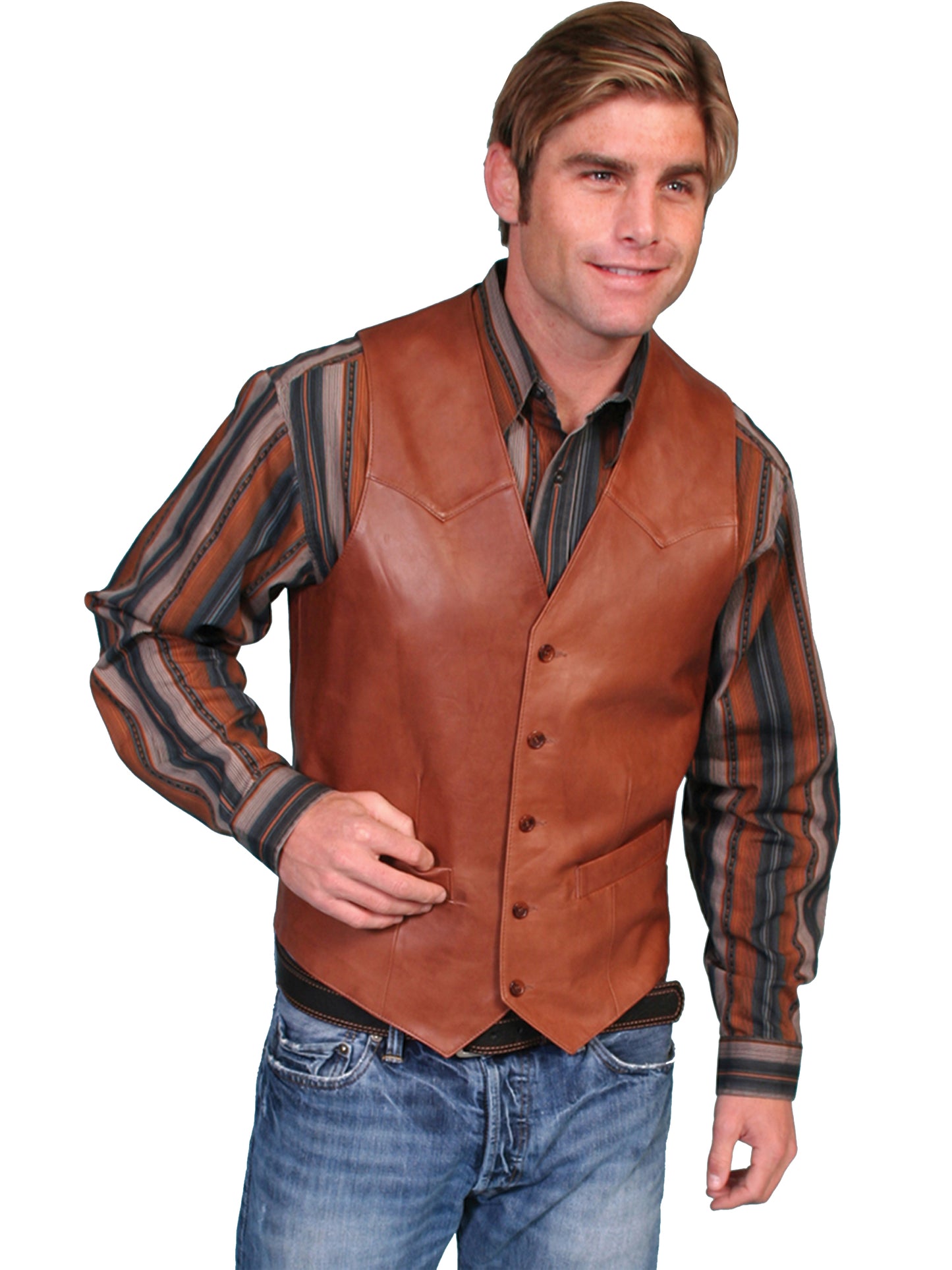 Antique Brown Lambskin Leather Vest with Front Button Closure