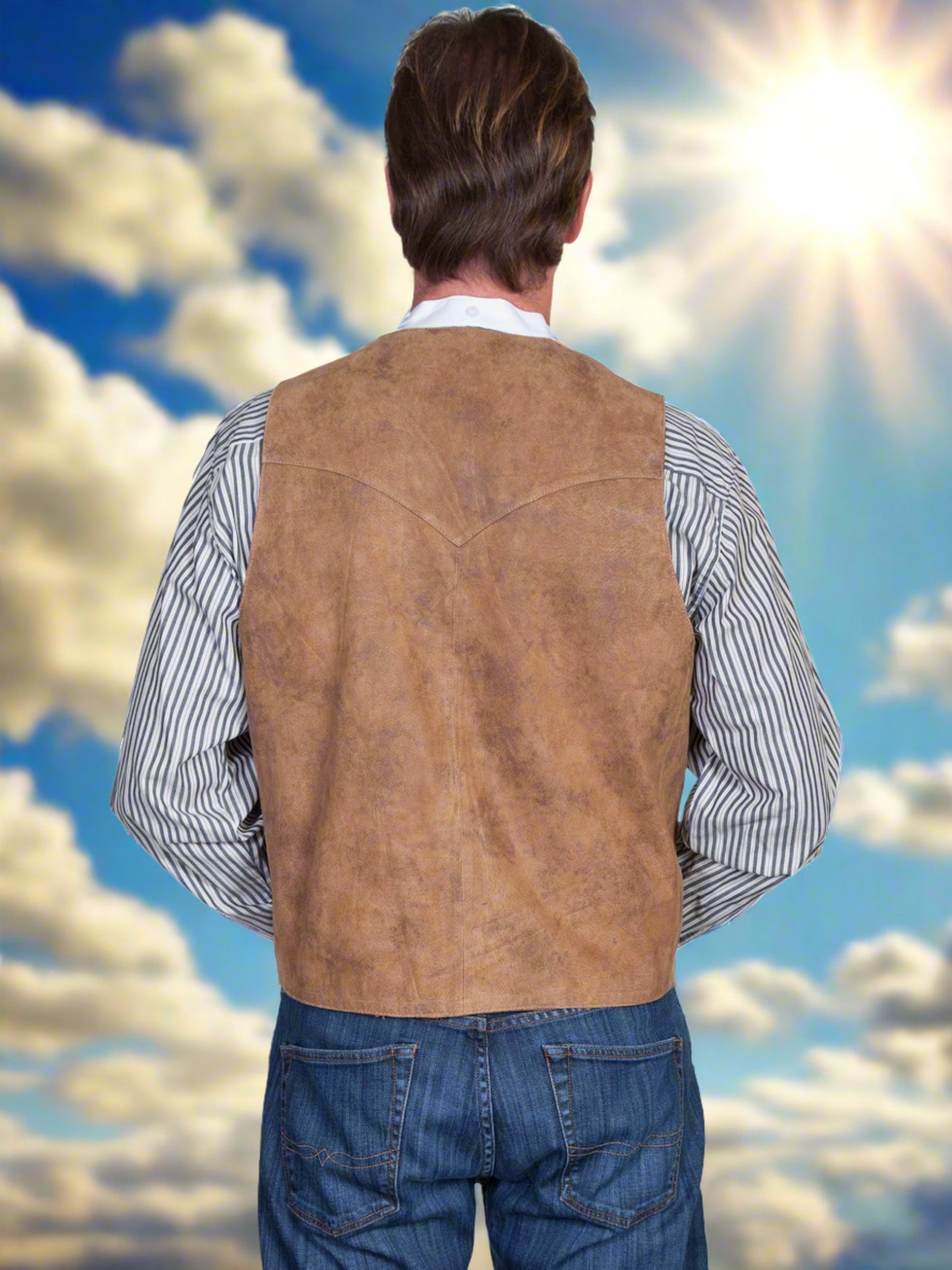 Maple Lambskin Leather Vest with Front Button Closure