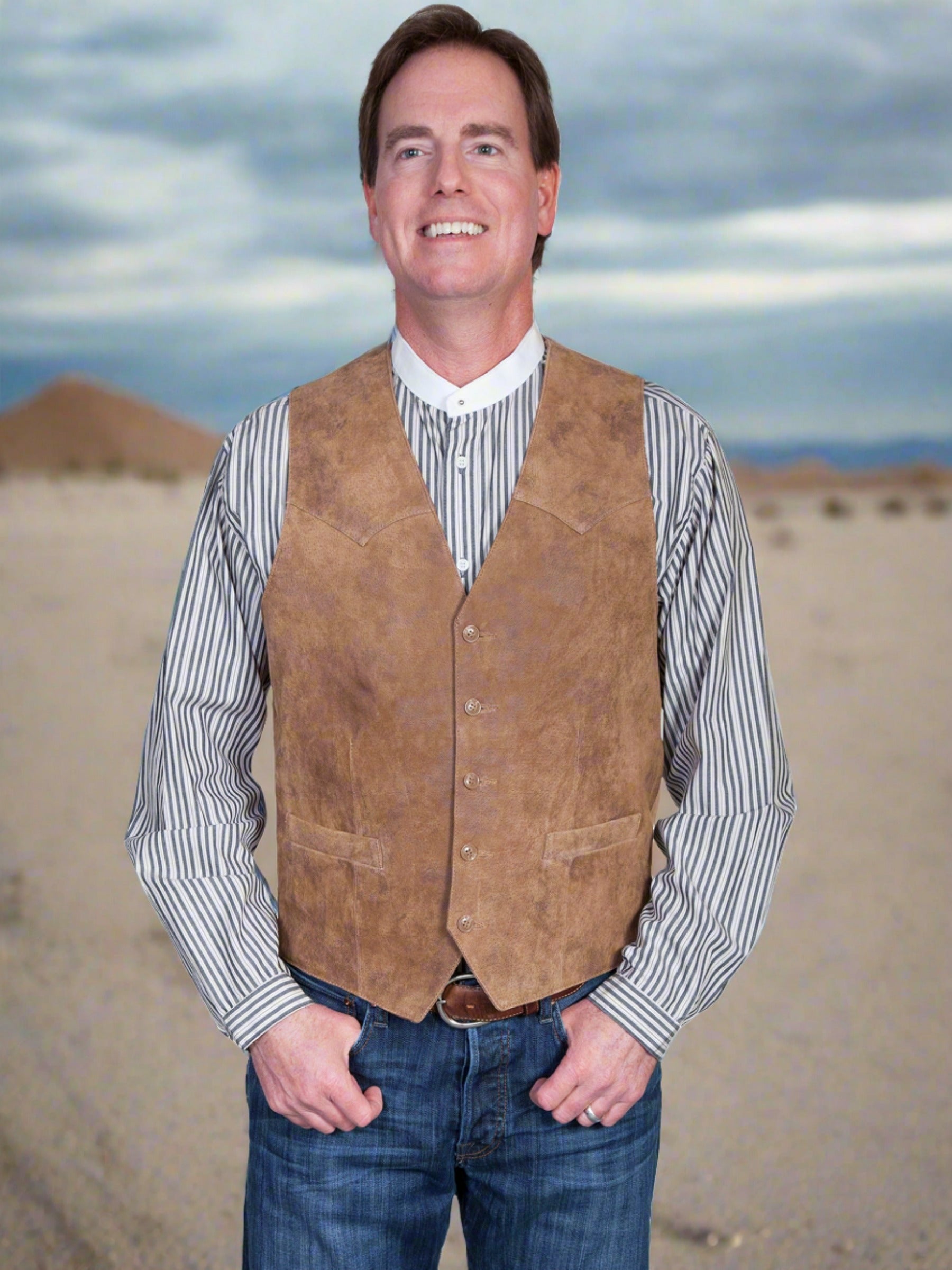 Maple Lambskin Leather Vest with Front Button Closure