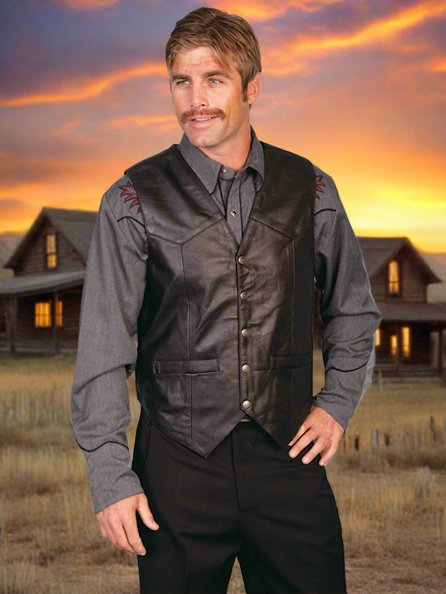 Black Lambskin Classic Western Vest