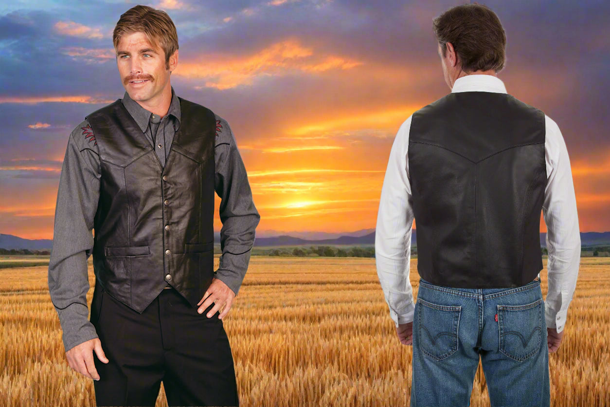 Black Lambskin Classic Western Vest