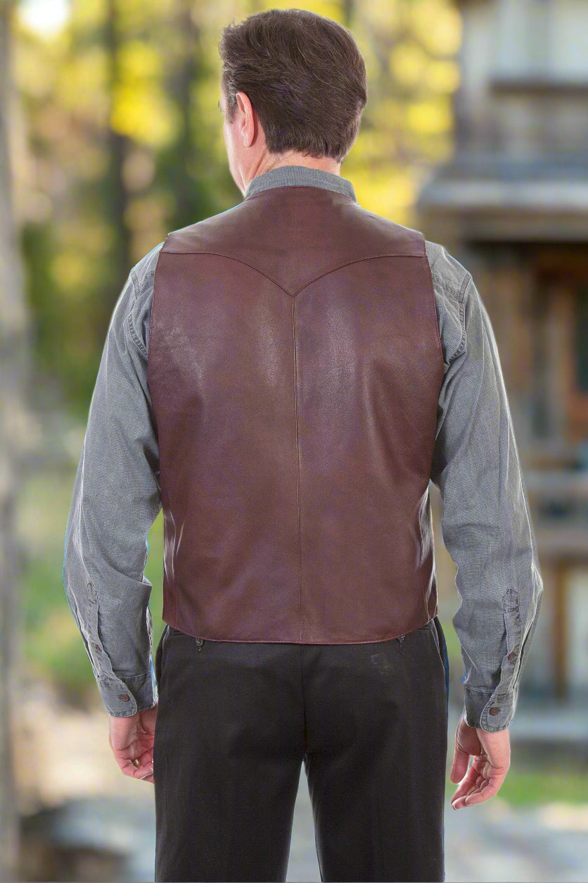 Black Cherry Leather Vest with Ostrich Trim Long Sizes