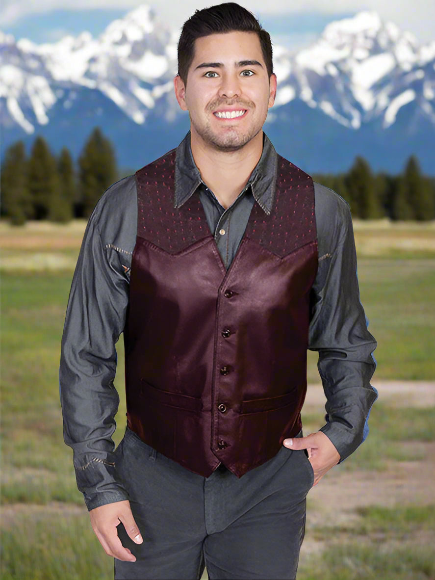 Black Cherry Leather Vest with Ostrich Trim Long Sizes