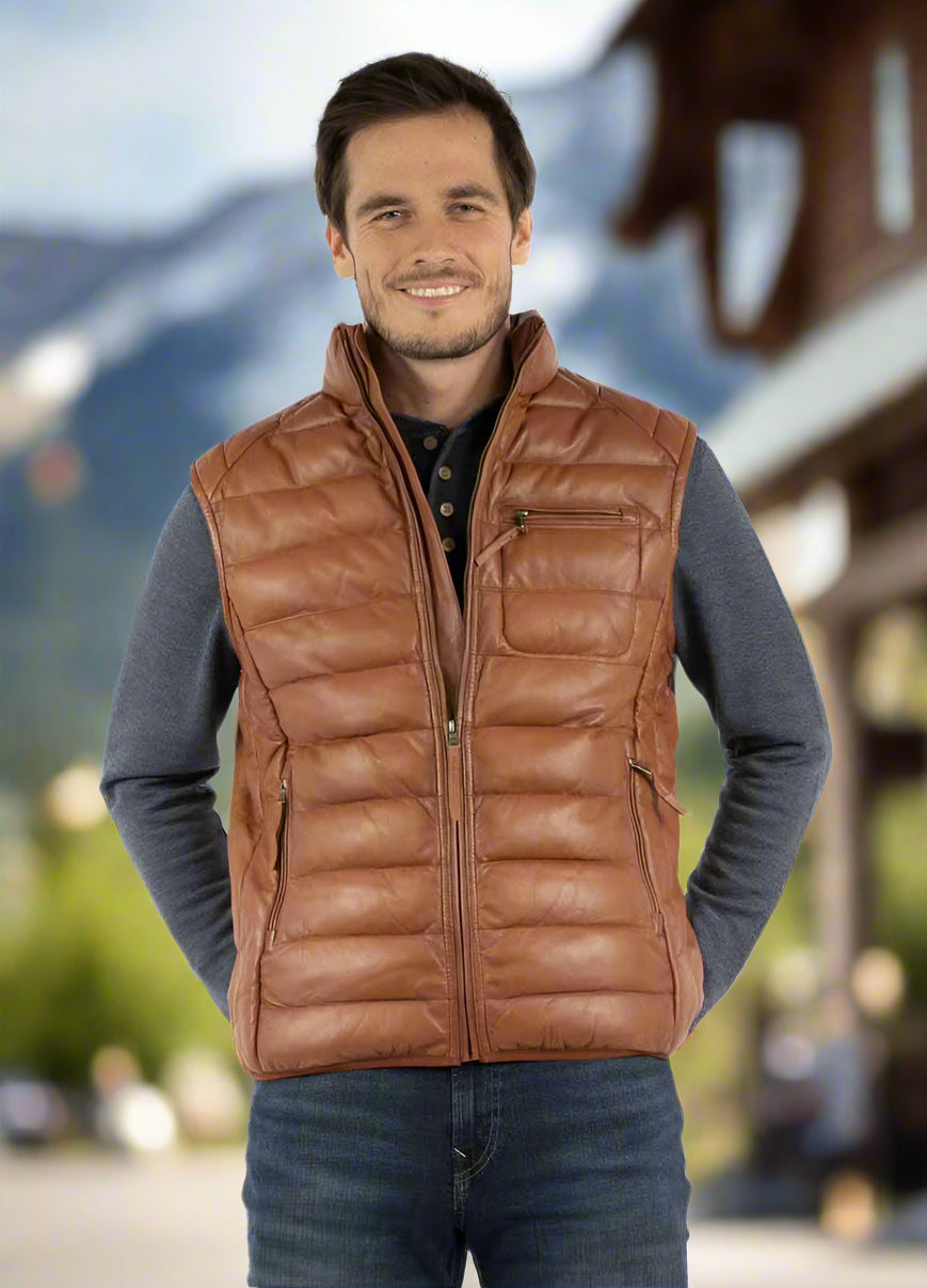 Cognac Luxurious Soft Lamb Puffer Vest