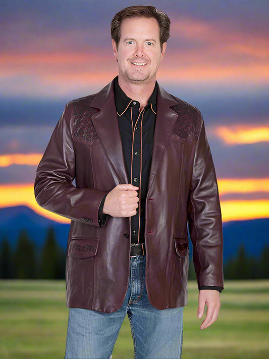 Black Cherry Lambskin Blazer with Genuine Ostrich Trim