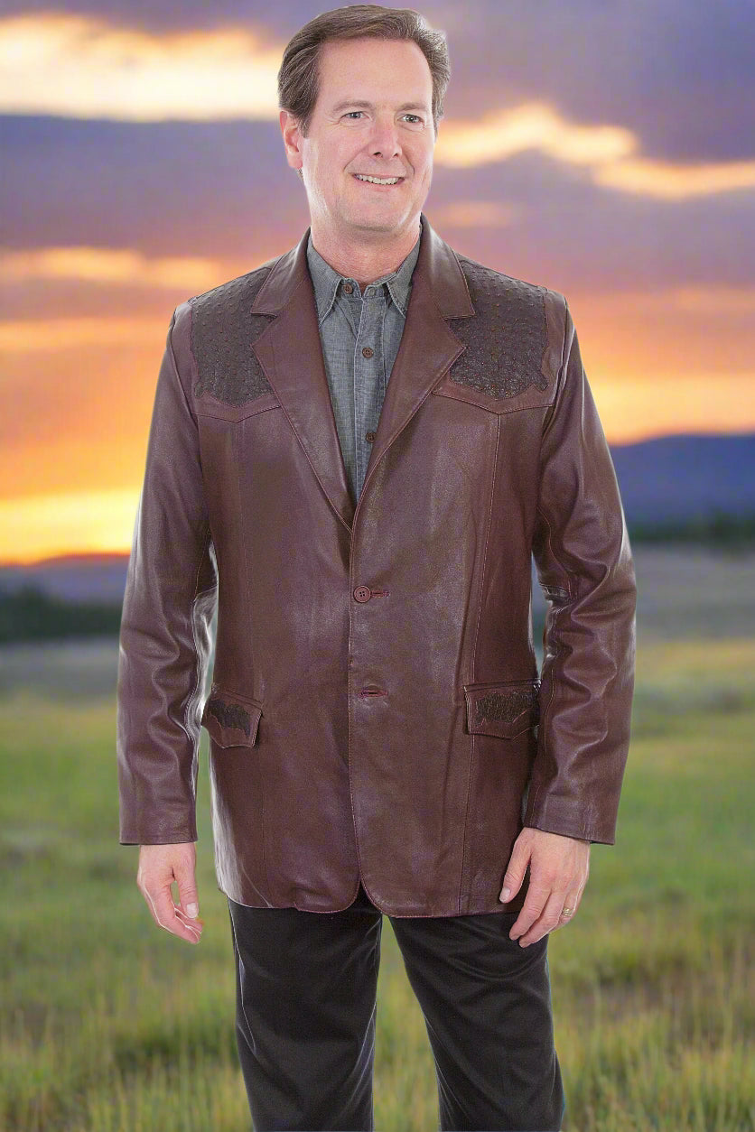 Black Cherry Lambskin Blazer with Genuine Ostrich Trim