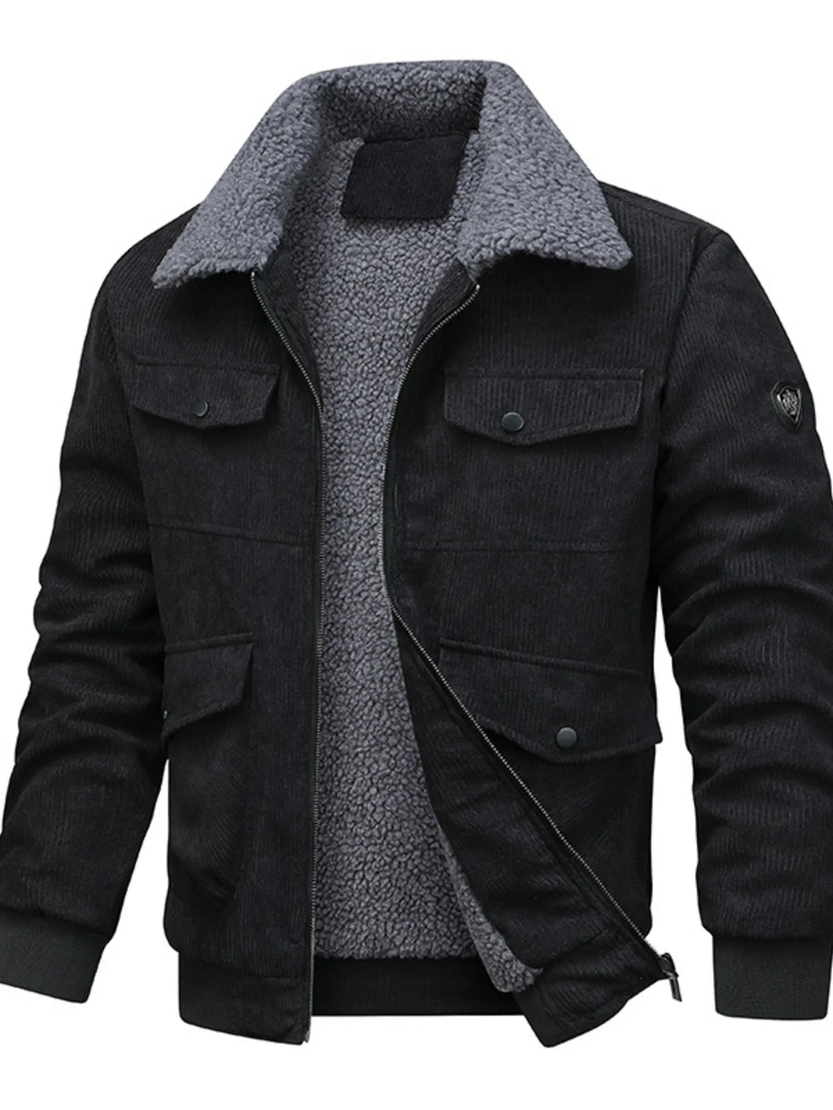 Men's Full Size Sherpa-Lined Corduroy Jacket Plus Size Black