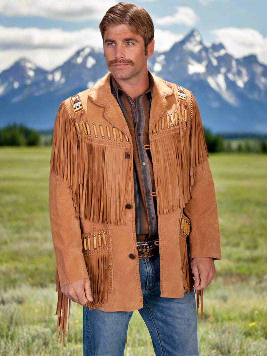 Bourbon Boar Suede Fringe Leather Jacket Extra Long