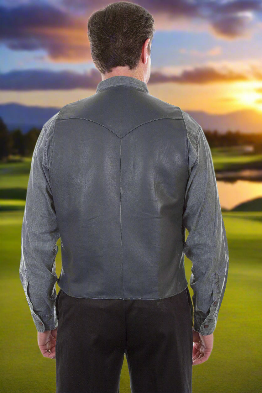 Leather Vest with Caiman Inset Front Yoke Extra Tall