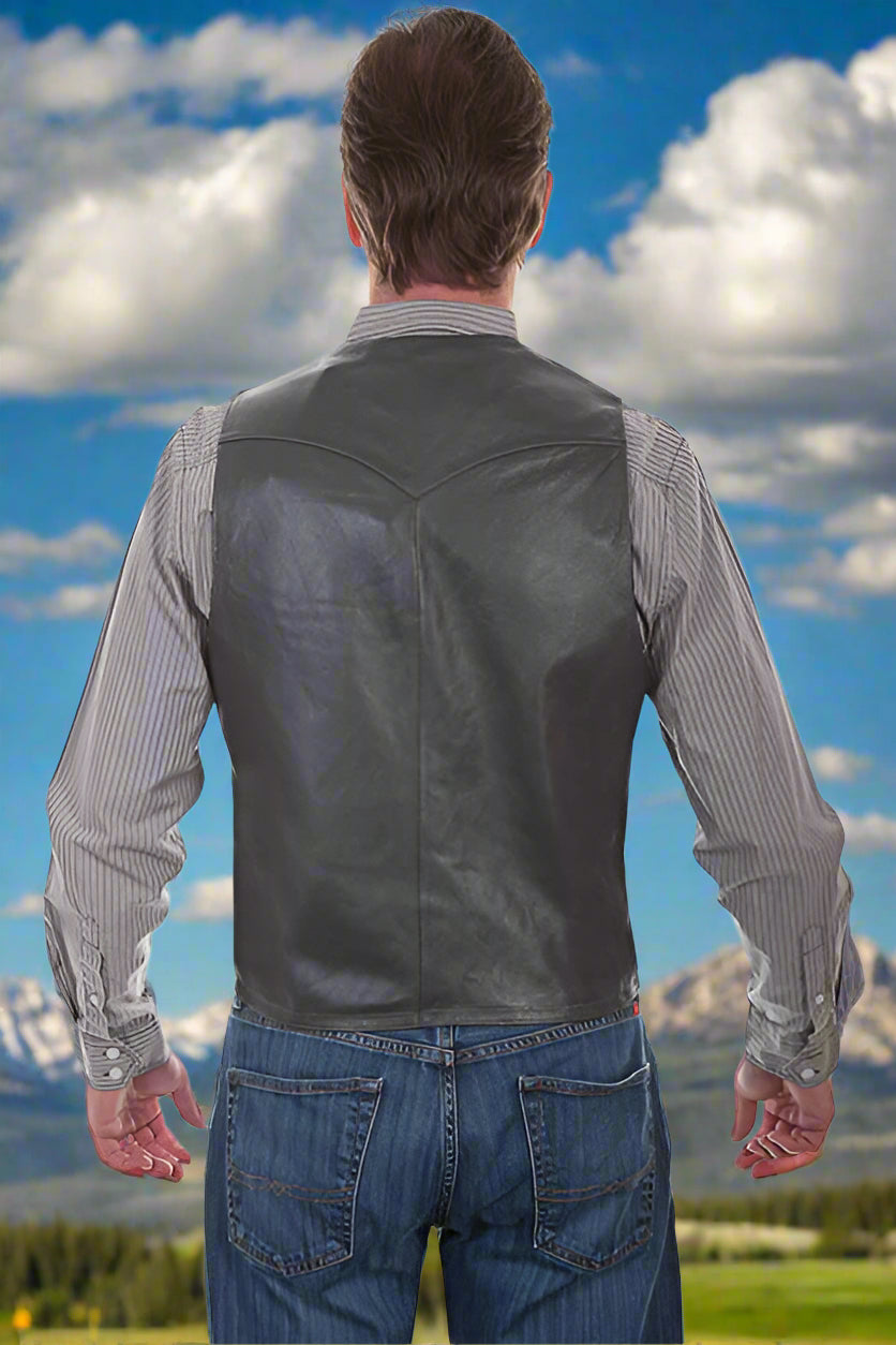 Leather Vest with Caiman Inset Front Yoke Extra Tall