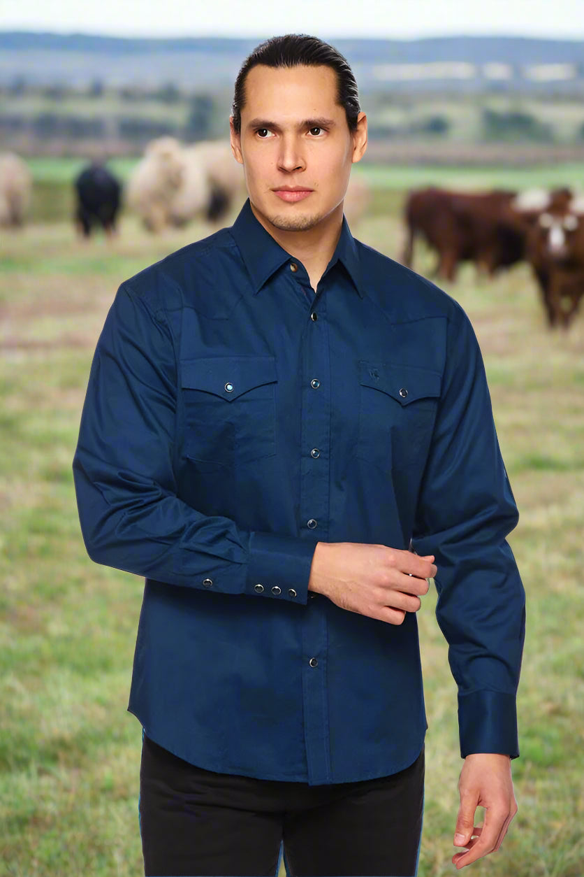 Cattle Drive Ramrod Shirt in Navy Blue by Rodeo Clothing
