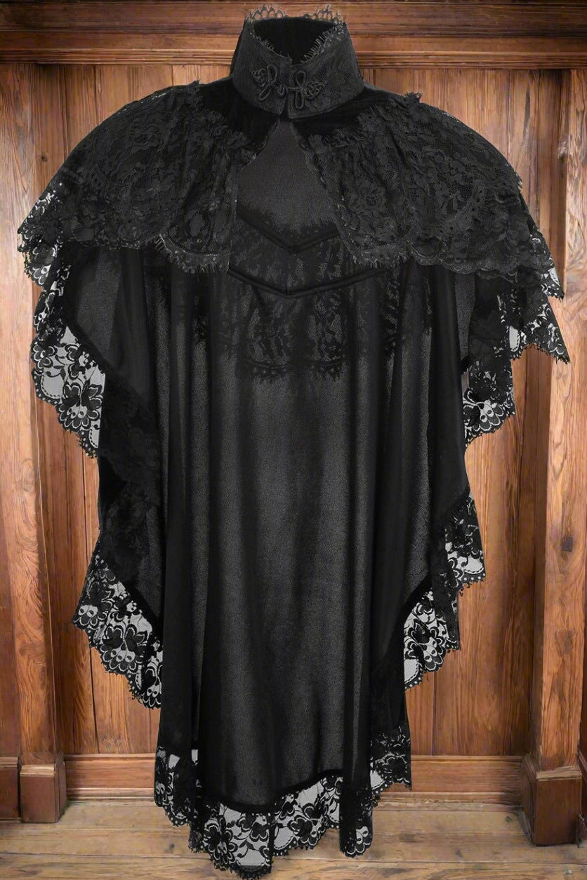 Tapered Black Velvet and Lace Capelet