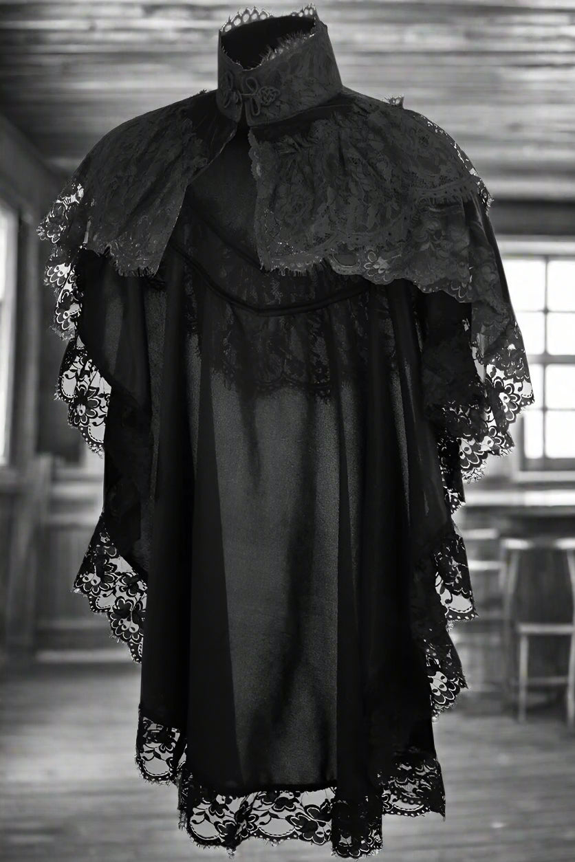 Tapered Black Velvet and Lace Capelet