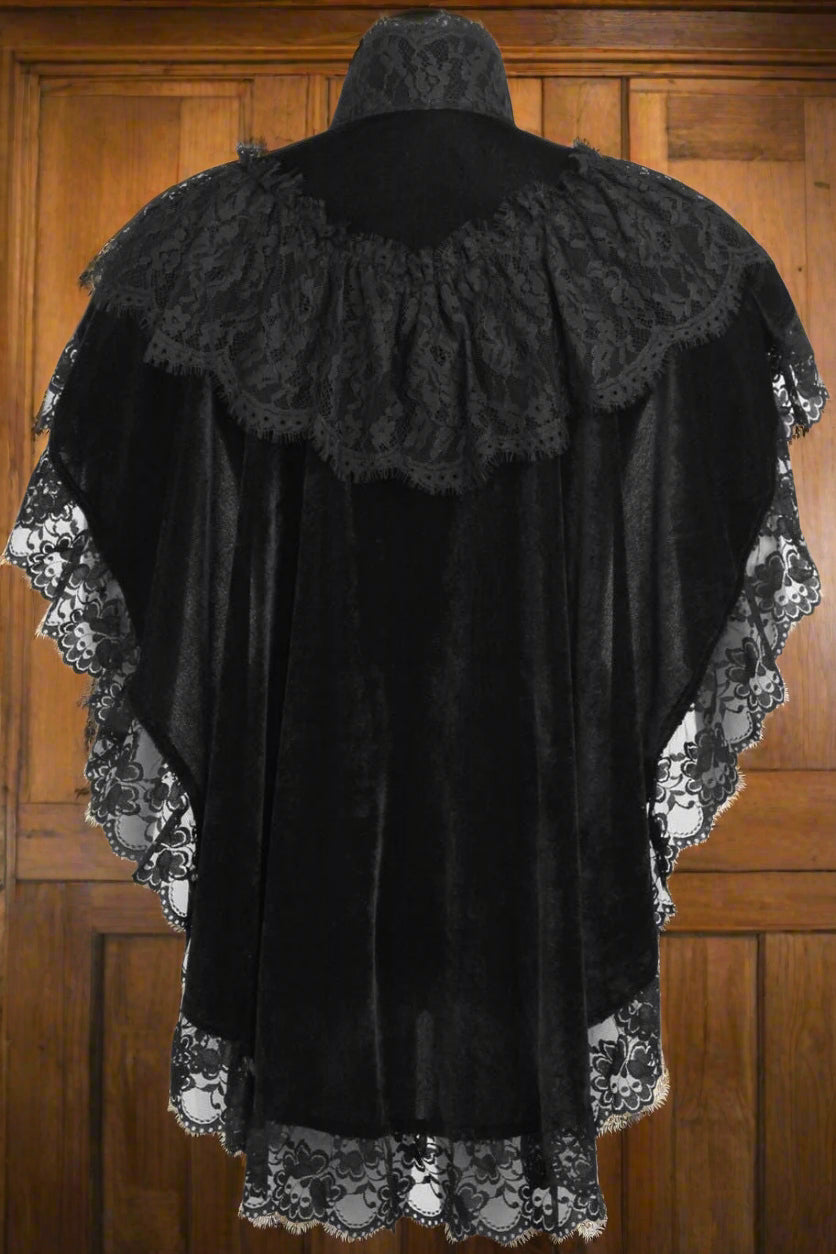 Tapered Black Velvet and Lace Capelet