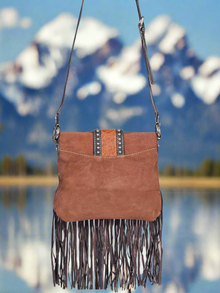 Suede and Leather Trim Fringe Handbag