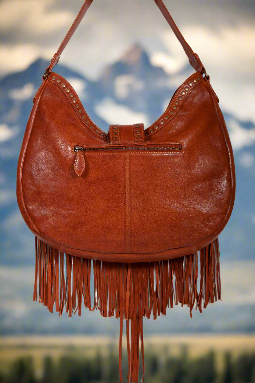 Leather Fringe and Studded Handbag