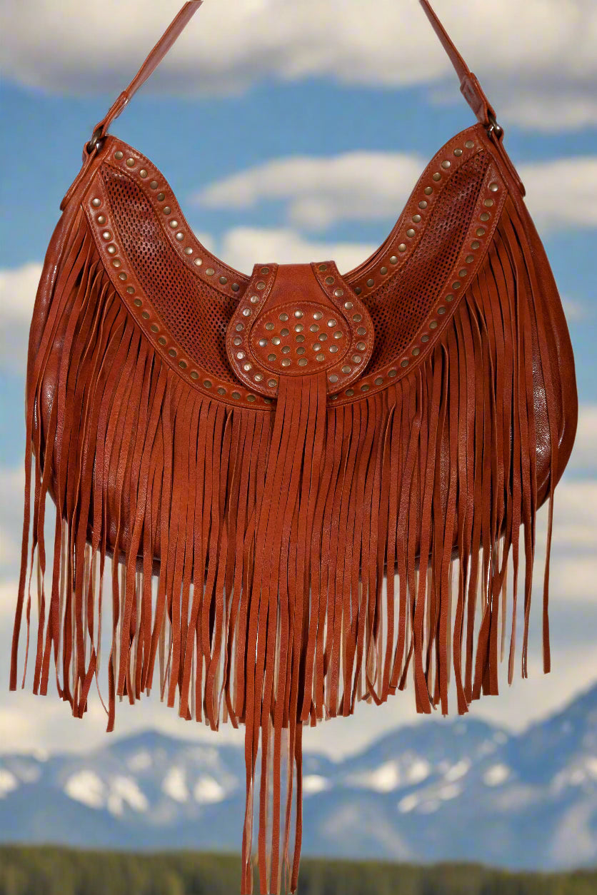 Leather Fringe and Studded Handbag