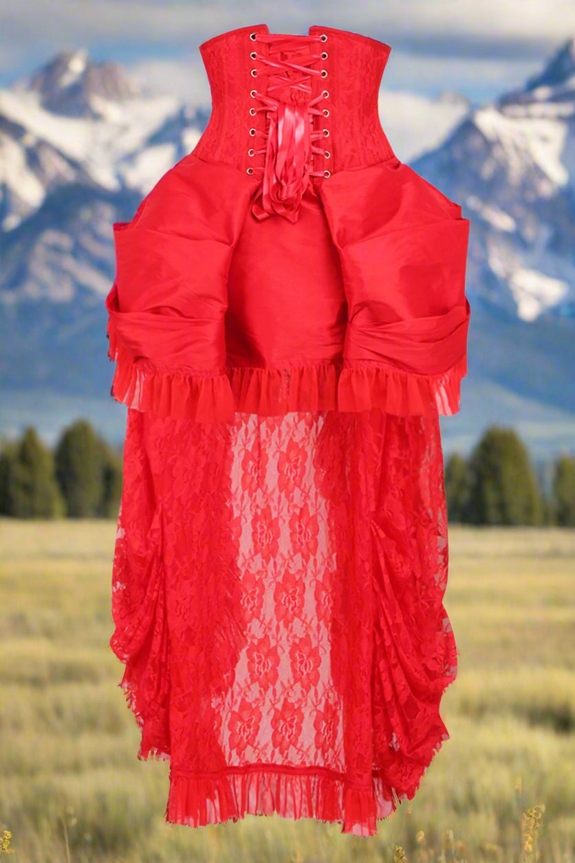 Red Lace Victorian Bustle Under Bust Corset Dress