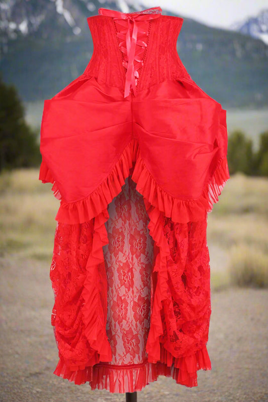 Red Lace Victorian Bustle Under Bust Corset Dress