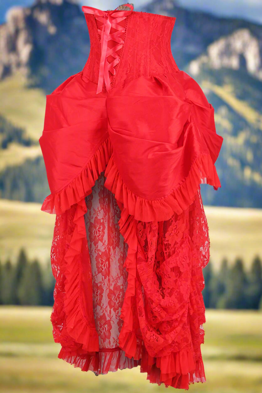 Red Lace Victorian Bustle Under Bust Corset Dress
