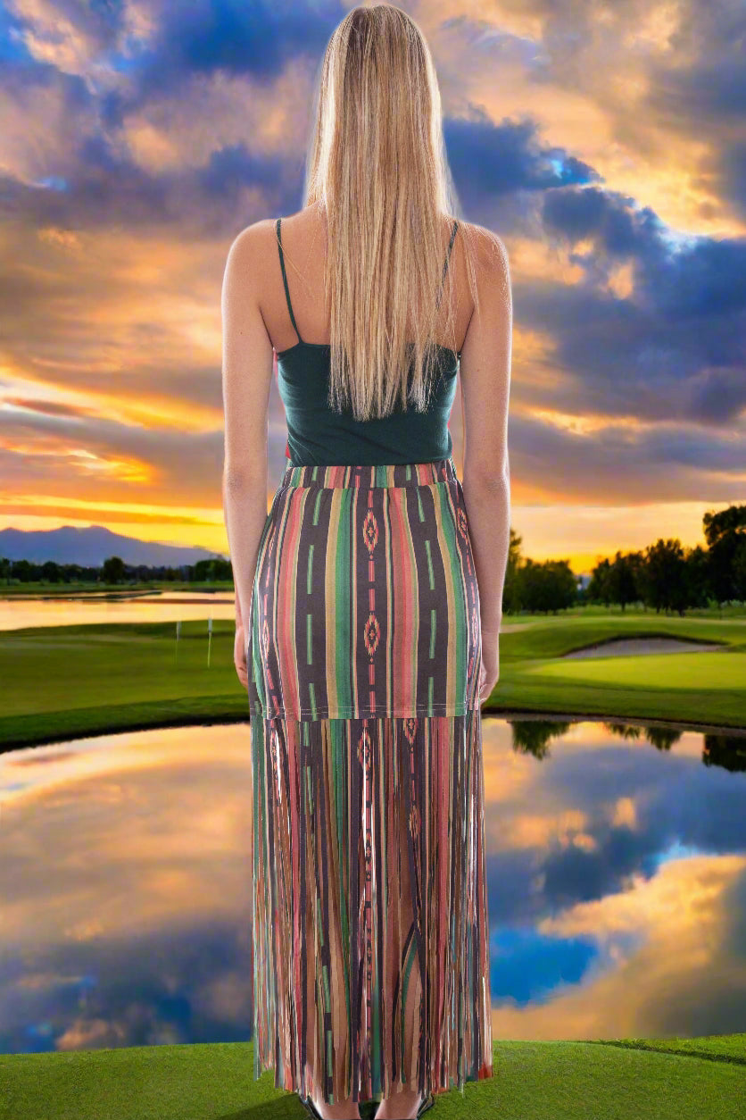 Honey Creek Microfiber Serape Fringe Skirt by Scully in Size XS, S, M, L, XL, or XXL