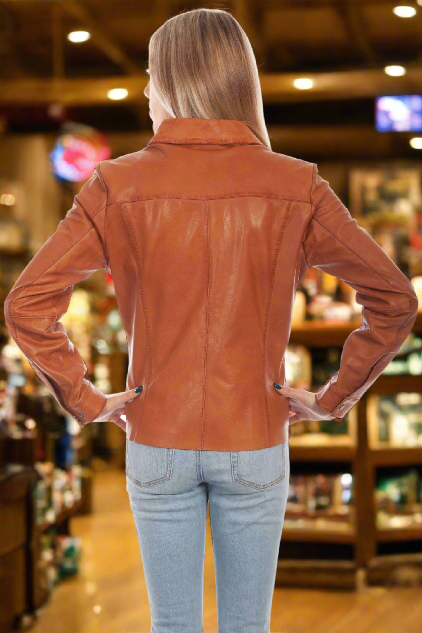 Cognac Lamb Leather Ladies Jacket