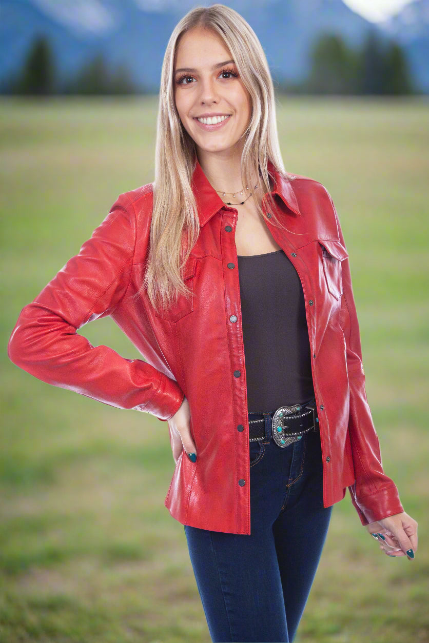 Red Lamb Leather Ladies Jacket
