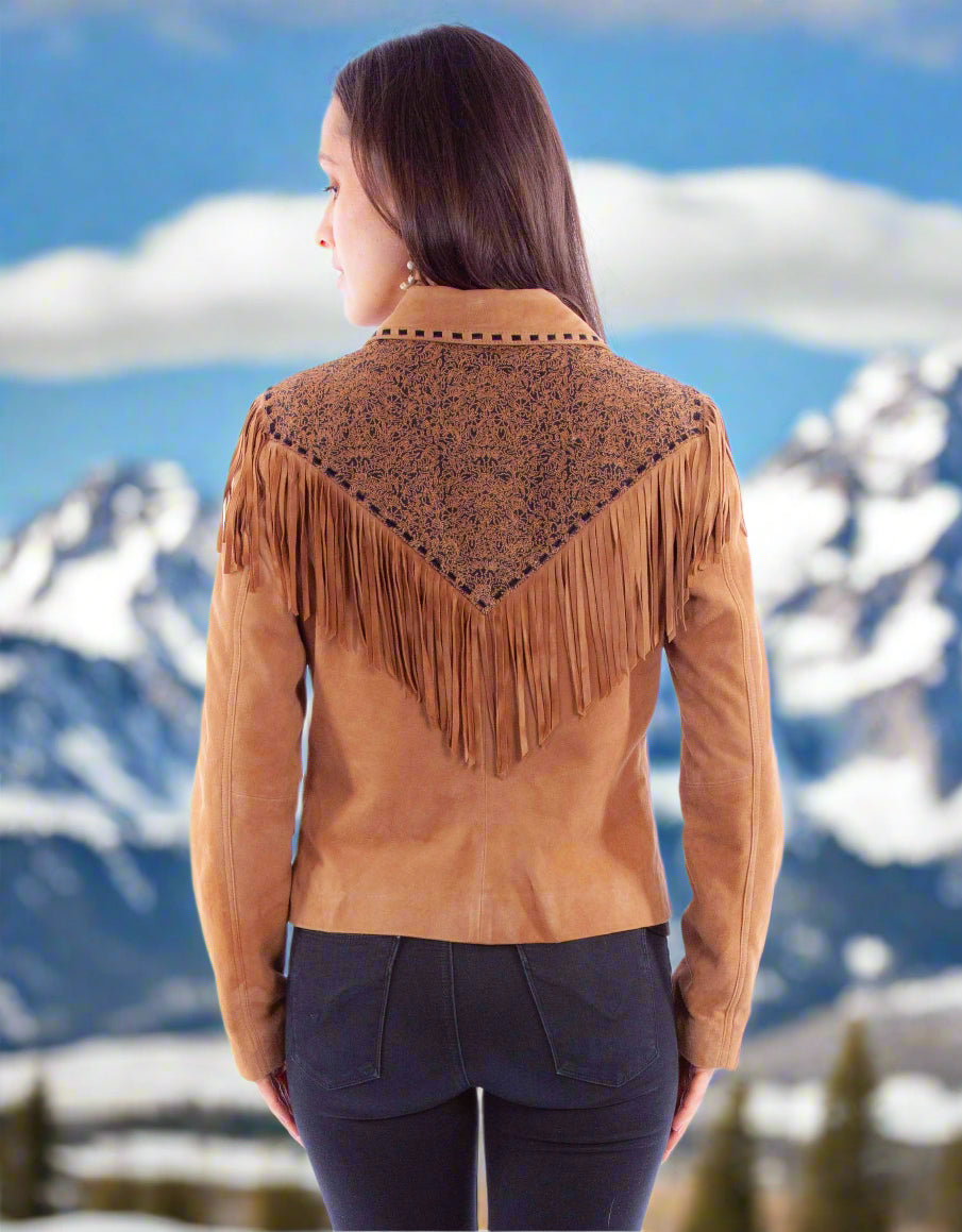 Tan Suede Zip Front Jacket with Beautiful Fringe