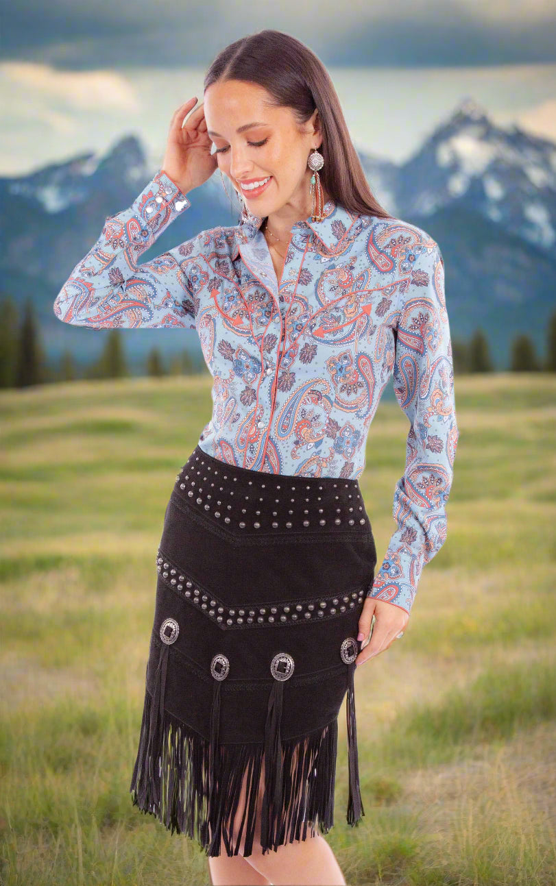 Bold Cowgirl Black Lamb Suede Skirt by Scully in Size XS, S, M, L, XL, or XXL
