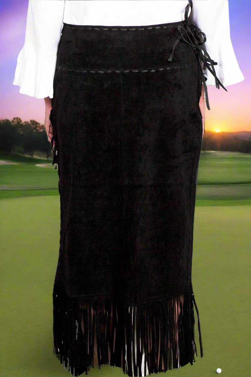 Black Long Suede Fringe Skirt by Scully in Size XS, S, M, L, XL, or XXL
