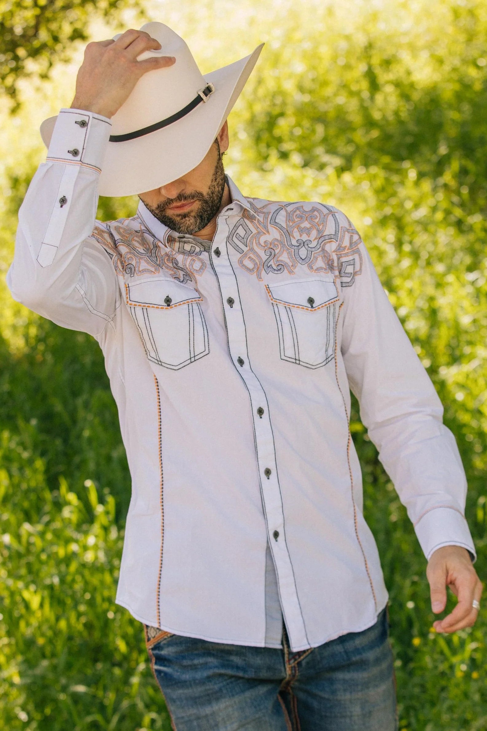 Vintage Washed 2 Tone Embroidered Shirt