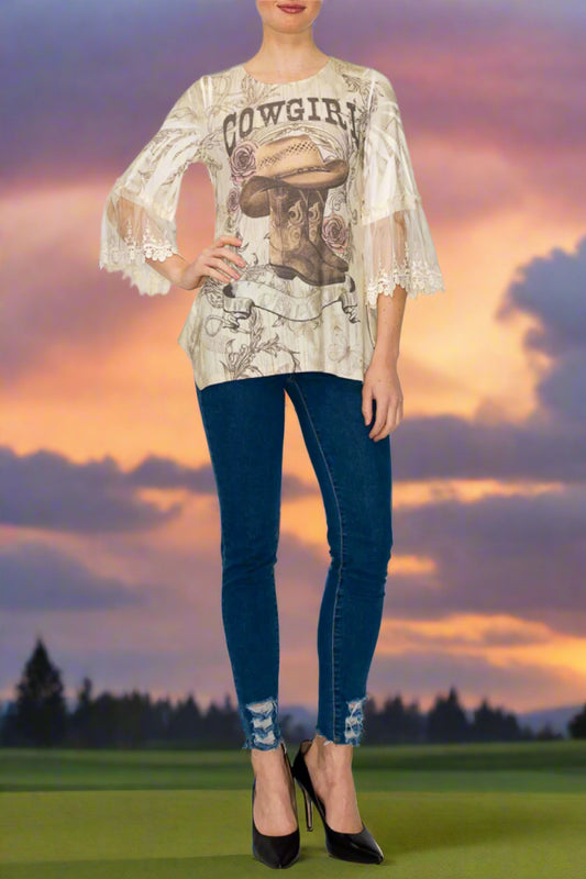 Whimsical Cowgirl Lace Top