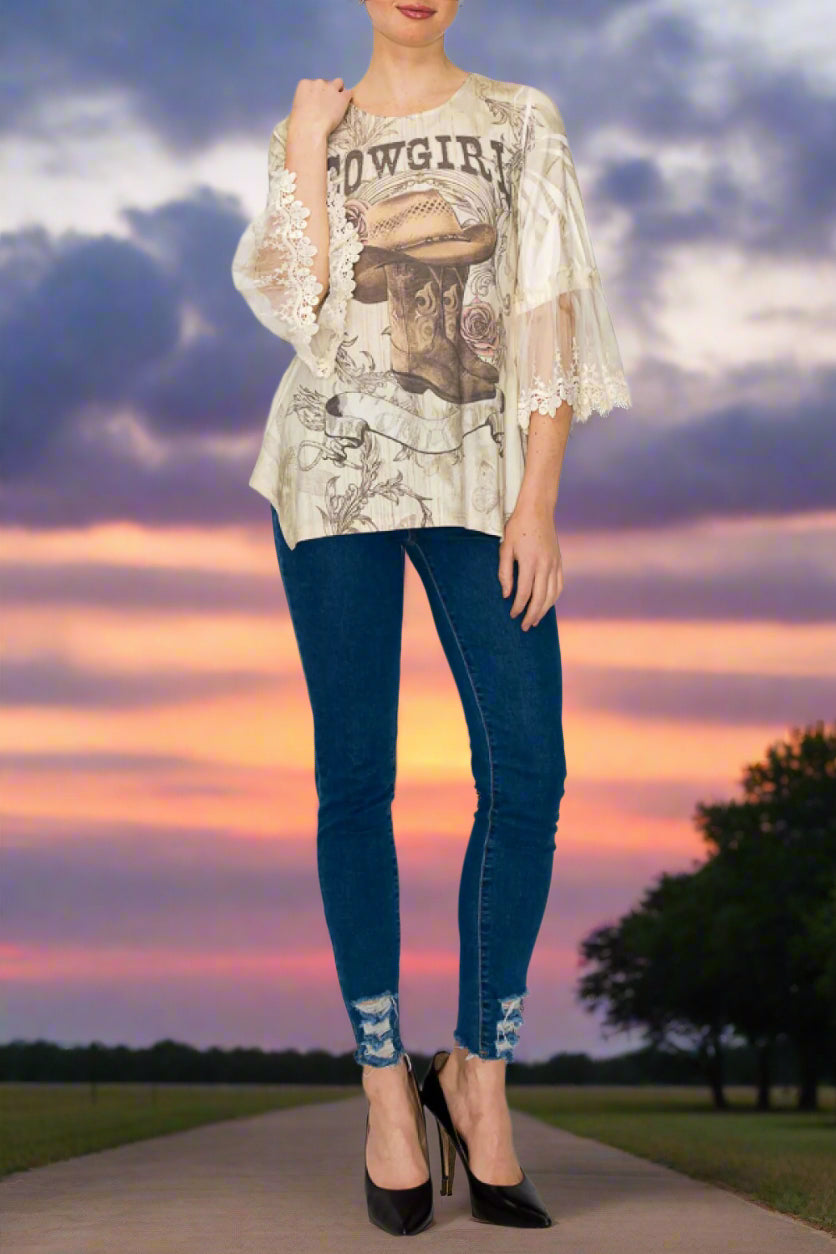 Whimsical Cowgirl Lace Top
