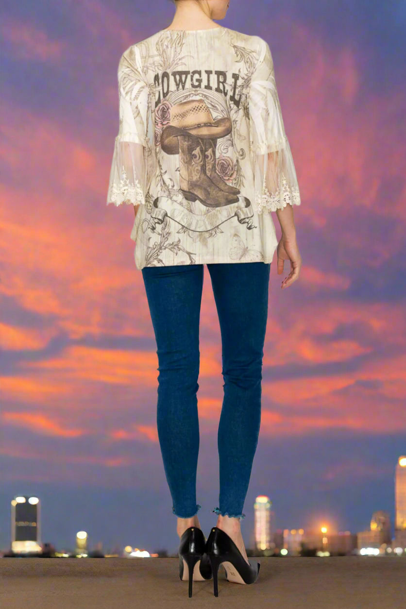 Whimsical Cowgirl Lace Top