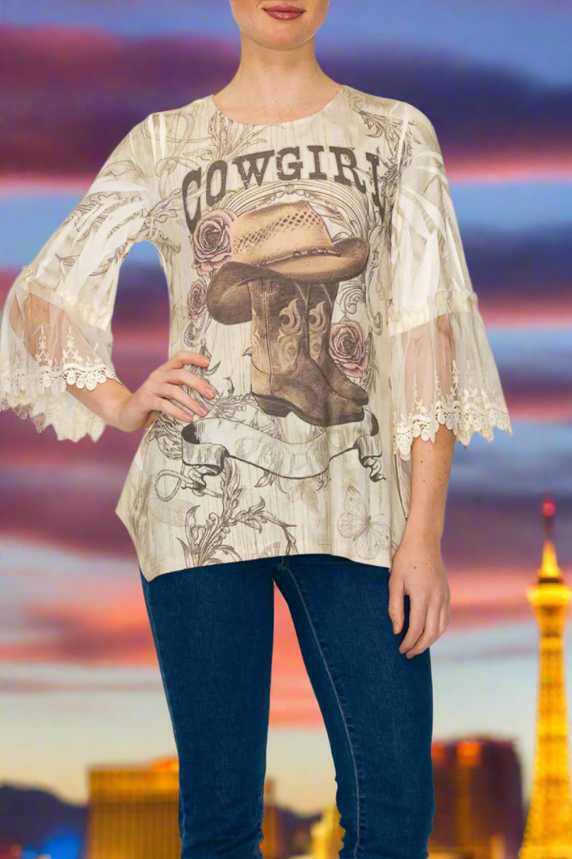Whimsical Cowgirl Lace Top