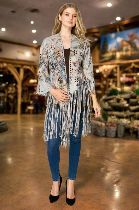 Wild Flowers n Horses Laser Cut Faux Suede Jacket