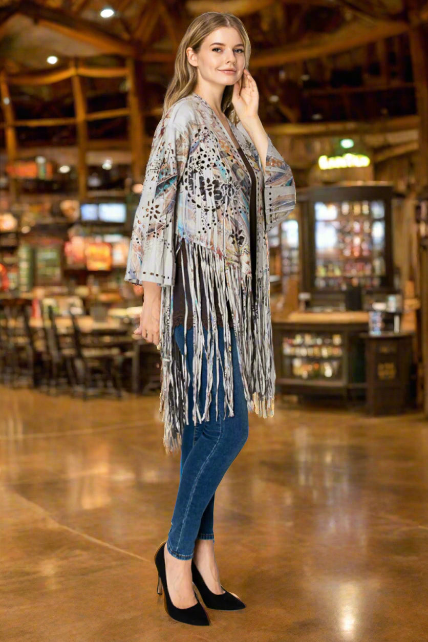 Wild Flowers n Horses Laser Cut Faux Suede Jacket