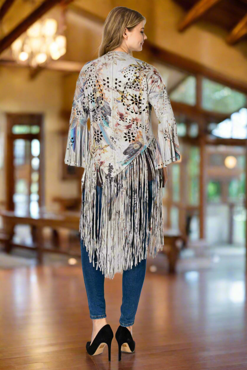Wild Flowers n Horses Laser Cut Faux Suede Jacket