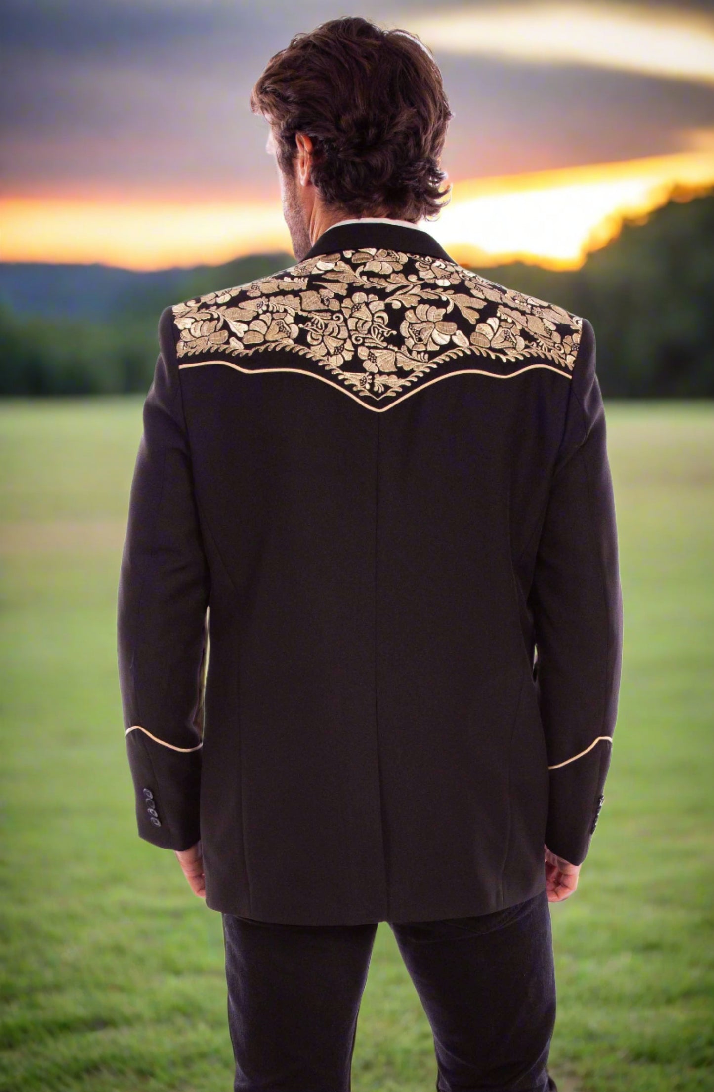 Black and Gold Legendary Western Embroidered Blazer