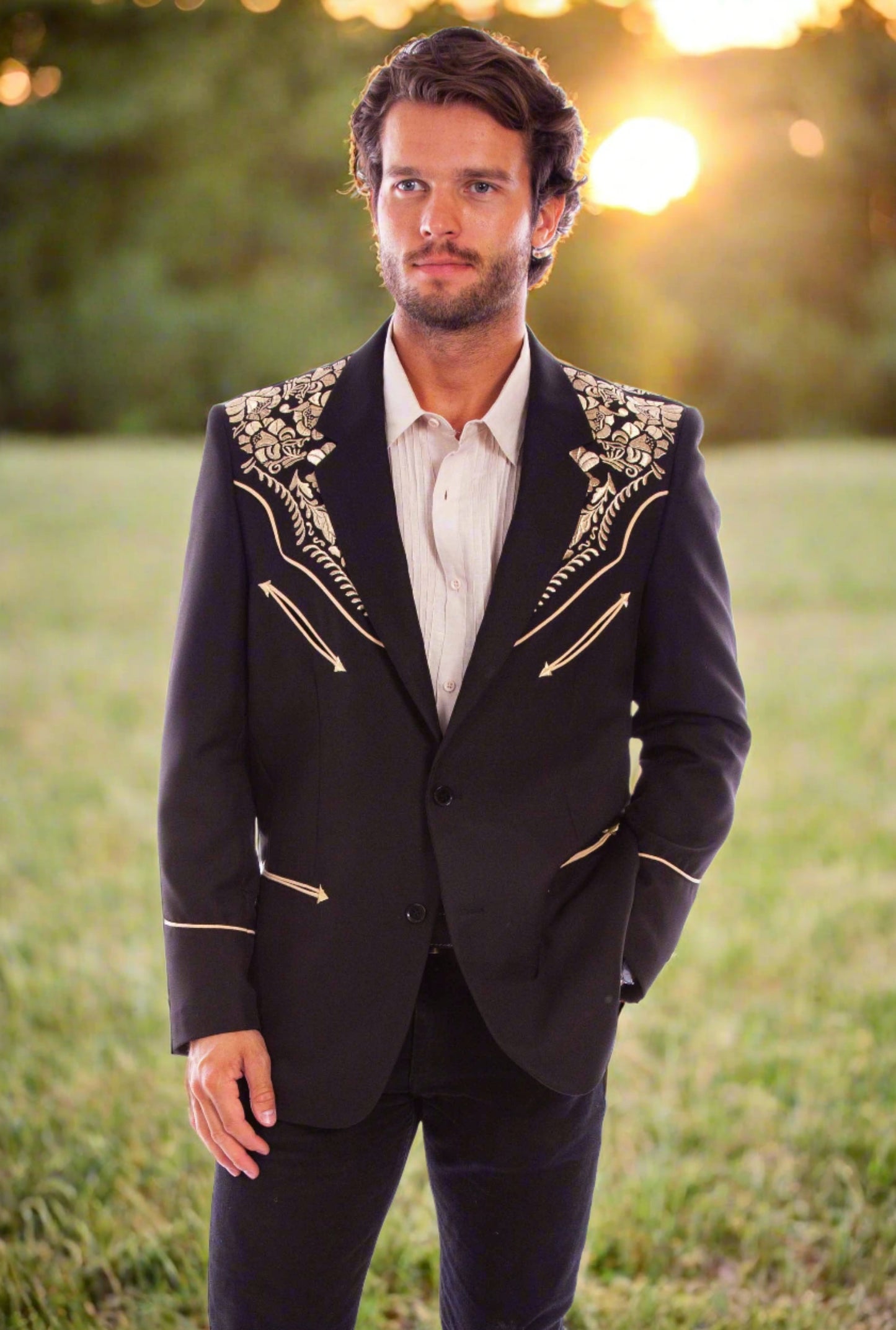 Black and Gold Legendary Western Embroidered Blazer